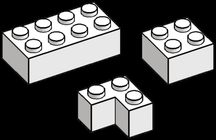 Drawing of three different LEGO bricks